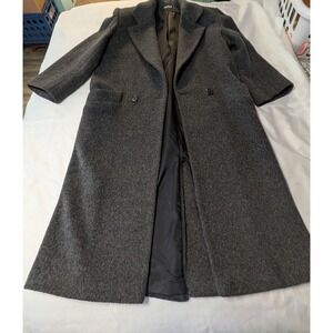 Karen Wool Mohair Long Overcoat Womens L Charcoal Grey Excellent Vintage USA